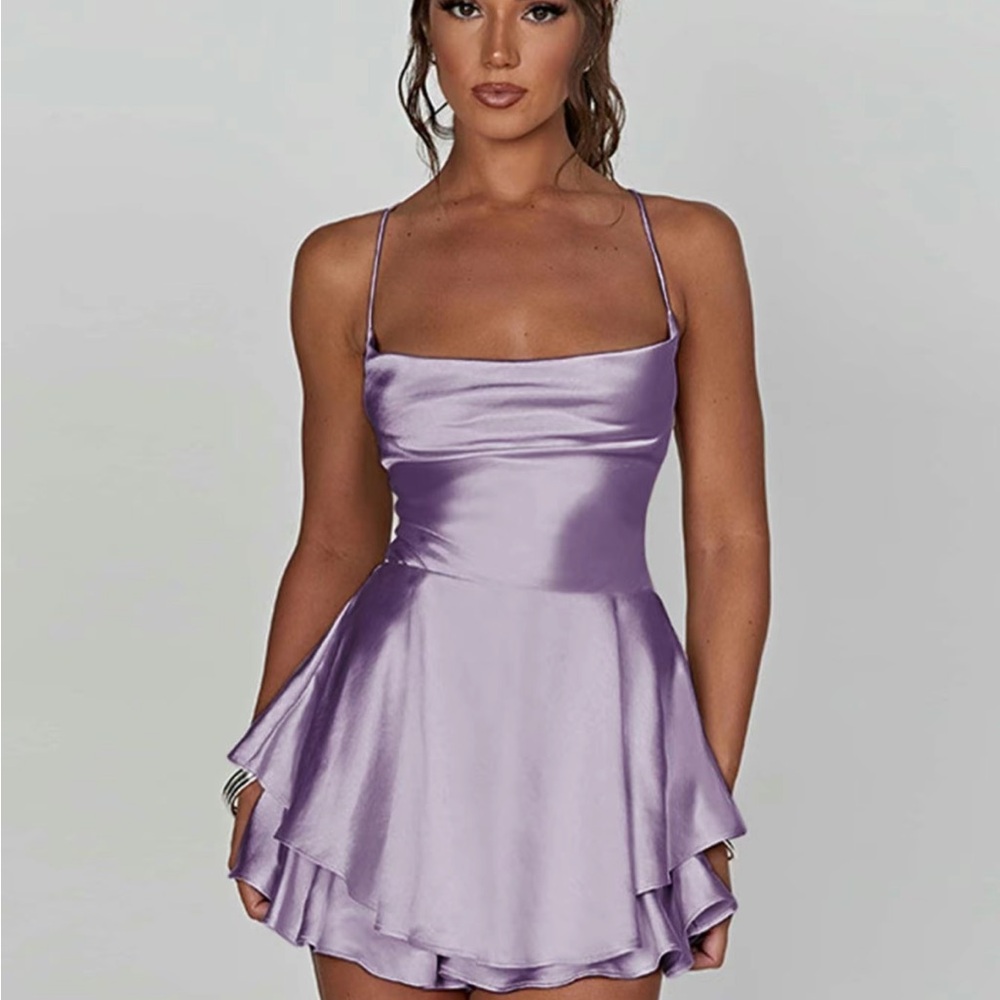 Elegant Lavender Satin Dress